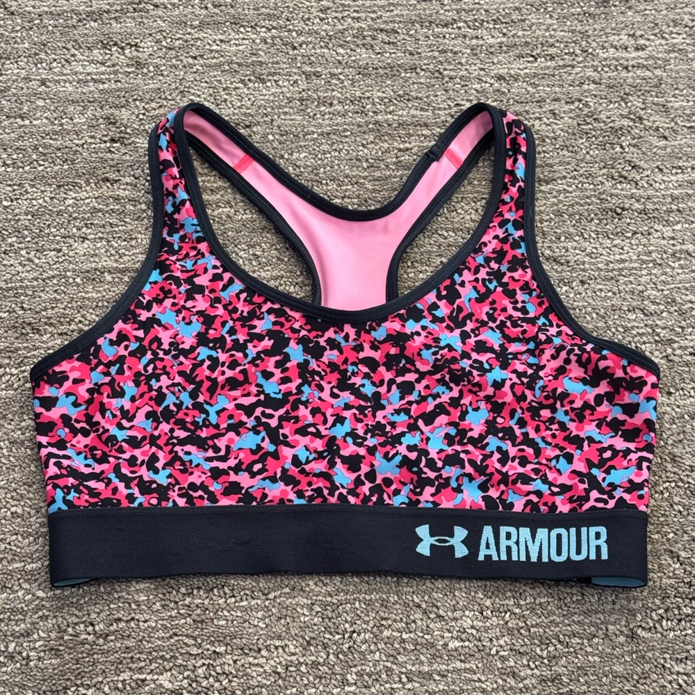 Under Armour Women's Mid Impact Printed Pink Craze Sport Bra S